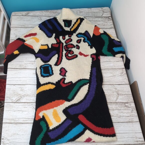 I.B. Diffusion Mohair Wool Abstract Long Cardigan Coat Multicolor – Women’s S - Picture 9 of 9